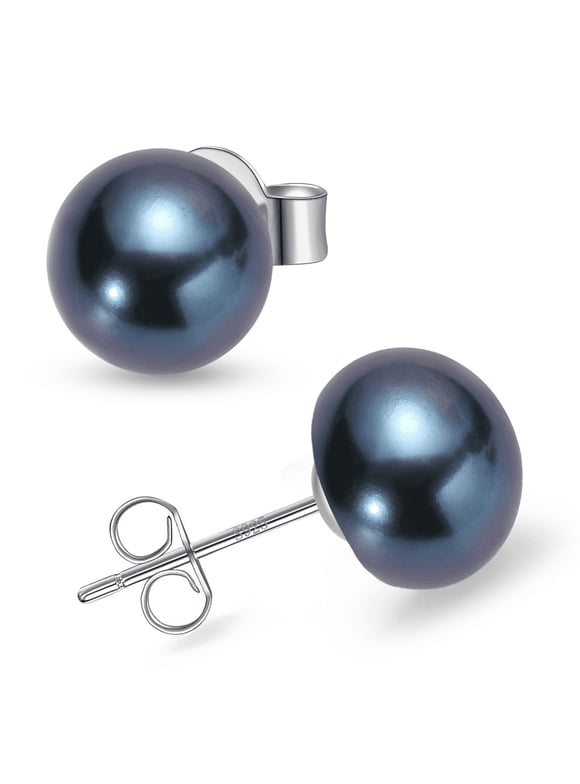 6-6.5mm Saltwater Cultured Black Pearl Stud Earrings with 925 Sterling Silver Valentine's Day Gifts for Women