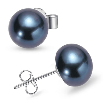 Yami 6-6.5mm Saltwater Cultured Black Pearl Stud Earrings with  925 Sterling Silver Valentine's Day Gifts for Women