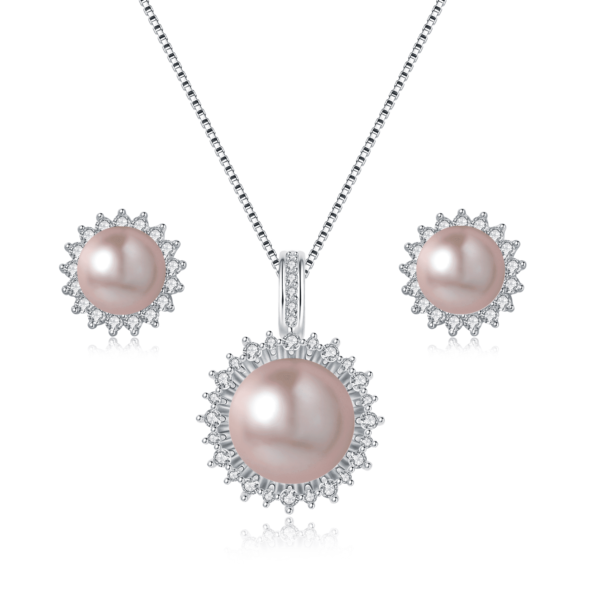 YAMI10-11mm Purple  Pearl Necklace and Earring Set, Sunflower Design, 925 Sterling Silver Cultured Pearl Jewelry Gift for Women