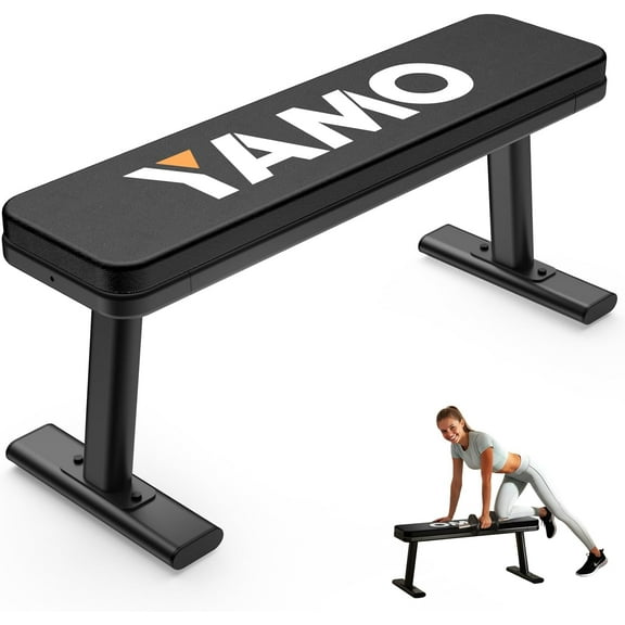 YAMO Flat Bench, 1455LBS/660KG Weight Bench for Home Gym, Easy Assembly Workout Bench with Adjustable foot Caps, Multipurpose Strength Training Bench Press for Full Body Workout