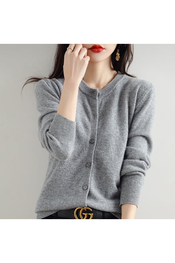 YAMXUN Women Cardigan O-Neck Sweater Spring Autumn Winter Female Long Sleeve Wool Knitted Solid Soft