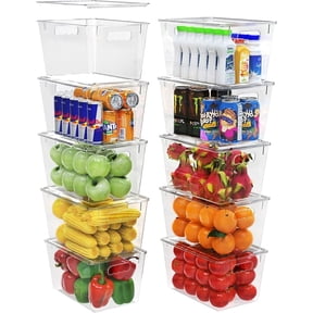 YAN & HIN 10 pcs/set Large Clear Storage Bins with Lids - Stackable, Transparent Pantry Storage with Handles - Nest Nicely for Easy Organization (11 "L x 7.5" W x 6.1 "H)