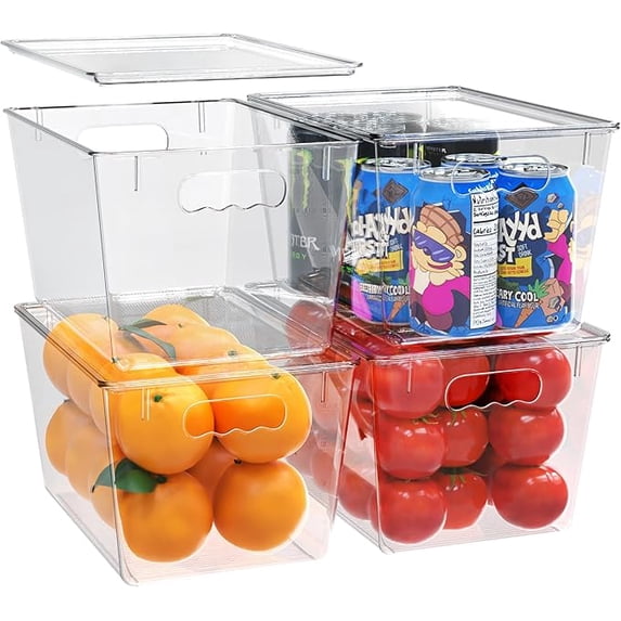 YAN & HIN 4 pcs/set Large Clear Storage Bins with Lids - Stackable, Transparent Pantry Storage with Handles - Nest Nicely for Clutter Organizer (11 "L x 7.5" W x 6.1 "H)