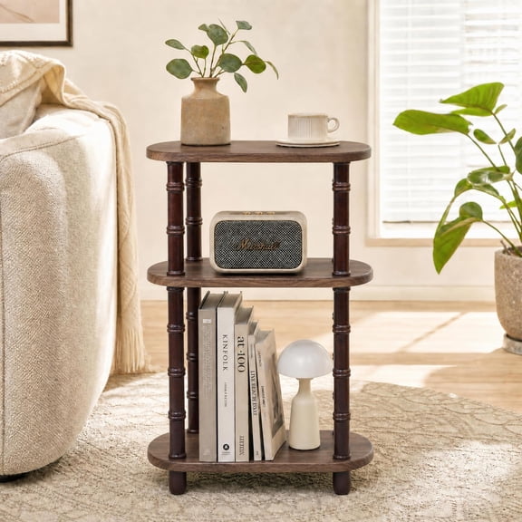YANAOFFE 3-Tier Oval Accent Small End Table, Modern Oval Nightstand Accent Table for Small Space, Bedrooms, Living Room, Easy to Assemble(7.87"W, Walnut, Bamboo joint)