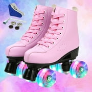 YANAOFFE Classic Roller Skates for Women Men PU Leather High Top Pink Roller Skates for Beginner, Kids,Girls,Boys(Women 5.5/Men 4)