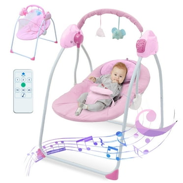 YANAOFFE Electric Baby Swing for Infant Bluetooth Swing with Music,Remote Control,4 Speeds, Pink