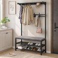 thumbnail image 1 of YANAOFFE Entryway Coat Rack with Shoe Storage Bench, 4-in-1 Entryway Bench, Metal Hall Tree Shoes Bench with 10 Hooks, Black, 1 of 7
