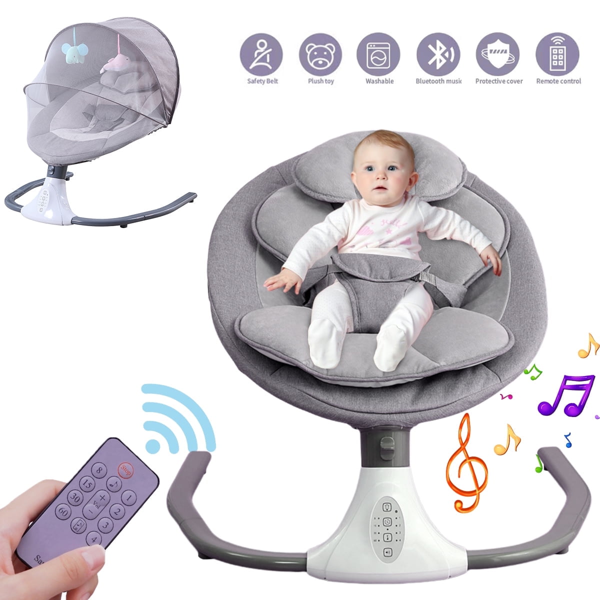 Yabanana Portable Electric Baby Swing with Musical Functions, Pink