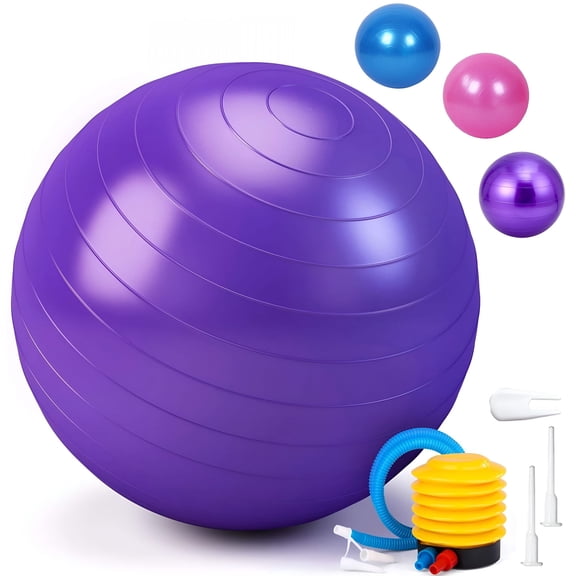 YANCAT Exercise Ball, Pilates Yoga Ball for Fitness Pregnancy, Stability Balance Ball Chair with Quick Pump, Anti-Burst Workout Gym Equipment for Home, Office (Purple 65cm)