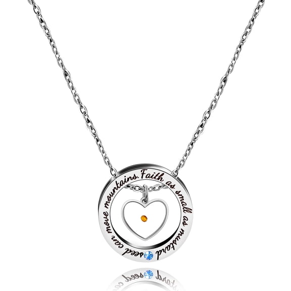 YANCAT Stainless Steel Circle Round Ring Necklace Christian Jewelry Engraved Faith As Small As A Mustard Seed Can Move Mountains Y958 (Heart)
