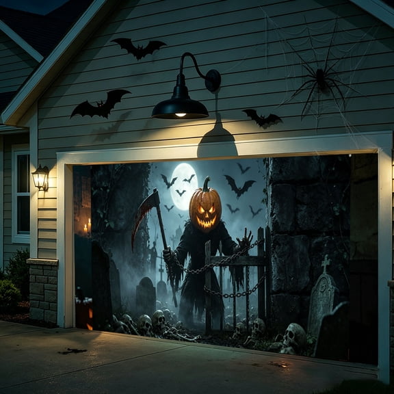 YANDE - 13.12x5.9ft Halloween Backdrops for Photography Halloween Party Decoration Background Full Moon Night Scary Graveyard Hands Bats Halloween Pumpkins Adults Portrait (Style C)