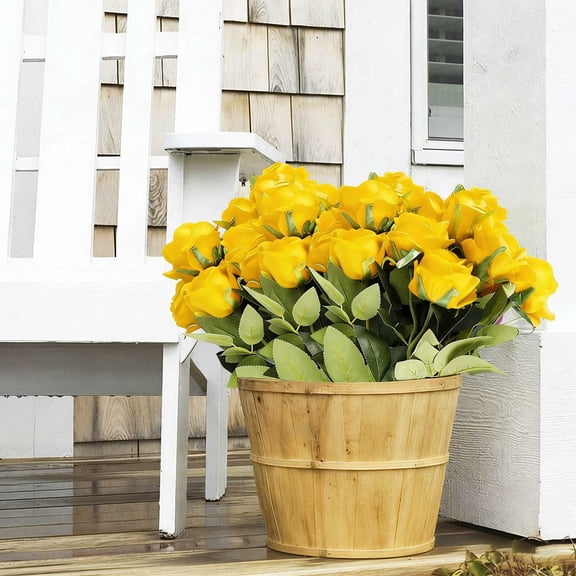 YANDE-15pcs Yellow Artificial Roses, Realistic Flowers with Long Stems, UV Resistant Rose Bouquet for Wedding, Home, Garden, Party Decoration