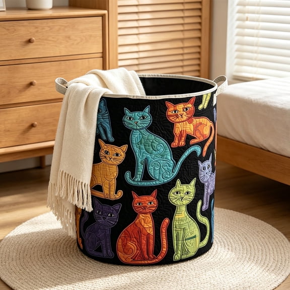 YANDE - 18in 1PC Cat Laundry Hamper, Large Capacity Fabric Storage Basket, Waterproof Lined Bin for Bedroom, Bathroom (C)