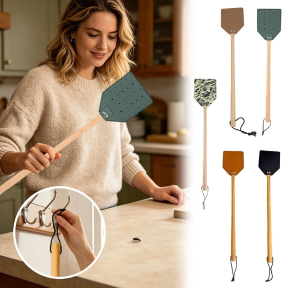 YANDE - 19.7in 1PC Heavy Duty Fly Swatter, Camouflage Leather Insect Swatter, Ergonomic Long Handle Mosquito Killer for Household Indoor Outdoor Pest Elimination (B)
