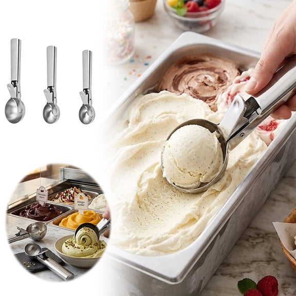 YANDE-1pc 7 Inch Stainless Steel Ice Cream Scoop, 3 Size Spring-Loaded Scoops for Ice Cream, Cookie Dough, Fruit Melon Balls (A)