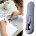 thumbnail image 1 of YANDE-1pc Portable Push Stapler with 8 Reusable Refill Clips, Handheld Paper Clam Clip Dispenser, 20 Sheet Capacity No Hole Binding Tool for Office Documents, Student Test Papers (B), 1 of 6