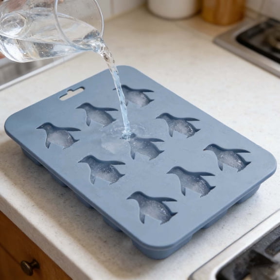 YANDE-1pc Silicone Molds, 9-Cavity Cute Penguin Silicone Mold for Baking Cakes, Chocolate, Biscuit, Ice Cubes, Jelly Pudding, DIY Handmade Soap (Light blue-A)