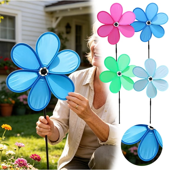 YANDE - 23.2in Flower Windmill, Lightweight Wind Spinner for Patio, Garden & Backyard, Durable Outdoor Decorative Pinwheel for Yard (Green)