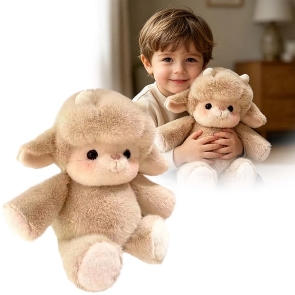 YANDE-45cm Adorable Beige Alpaca Stuffed Plush, Soft Fluffy Animal Pillow Toy, Cute Plush Doll for Home Sofa, Bedroom Decoration and Holiday Gifting (A)