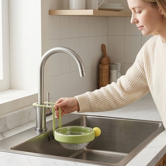 YANDE - Adjustable Faucet Mount Kitchen Sink Drain Strainer, Snap Release Bottom Hanging Food Waste Holder, Reusable Mesh Basket for Veggie Washing Tableware Scrap Collection (Green)