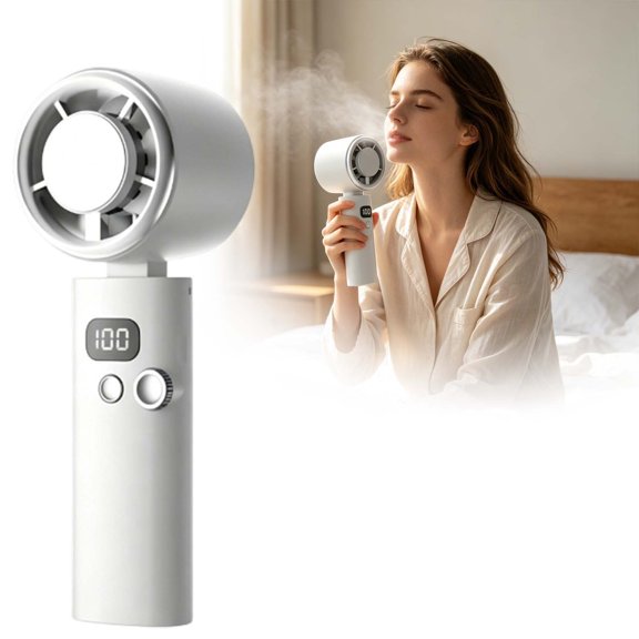 YANDE - Compact LCD Screen Handheld Turbo Cooling Fan Variable Wind Speed USB Rechargeable Mini Blower, Lightweight Pocket Fan for Commuting Gym Beach Hiking (White)
