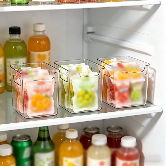 YANDE- Clear Freezer Storage Bins - 1 Pack Clear Bins for Refrigerator and Pantry, Stackable Kitchen Cabinet Organizer with Handles for Frozen Food, Meat & Veggies (S-Clear)
