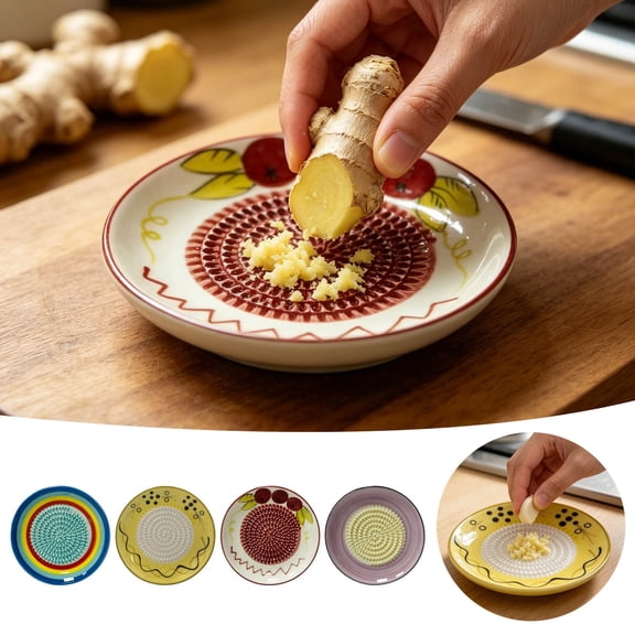 YANDE - Rainbow Striped Ceramic Garlic Grater Plate 4.5" Diameter, Textured Ginger Grinder Dish, Multicolor Kitchen Prep Tool for Spices (Light Purple)