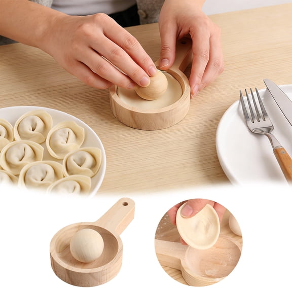 YANDE1pc Wooden Dumpling Skin Maker | Round Manual Dumplings Wrapper Maker | Handheld Dough Presser for Dumpling Wrappers, Bakeware Dough Tool, for Home Kitchen Women Cooks Beginner (Beige)