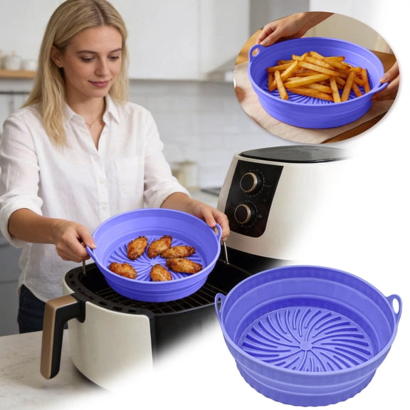 YANDESilicone Air Fryer Basket Liners, 2026 Upgraded Air Fryer Silicone Pot Reusable Food Grade Silicone, Oven Reusable Baking Tray Oven Accessories (Rotundity-Blue)