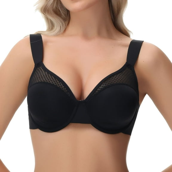 YANDW Minimizer Bras for Women Plus Size Full Coverage Underwire Support Bra, Black 36DD
