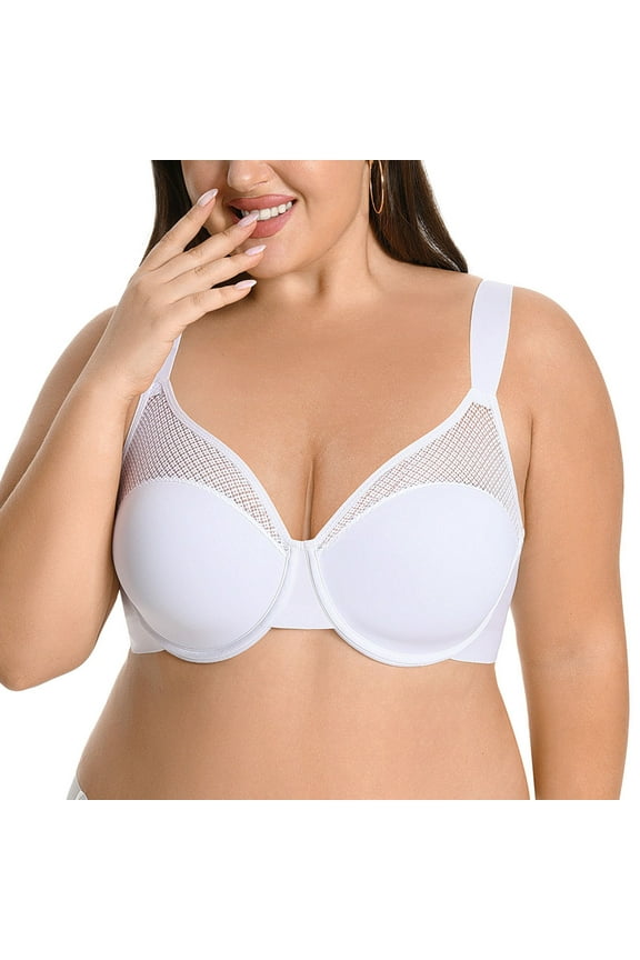 Minimizer Bras for Women Plus Size Full Coverage Underwire Support Bra, White 42C