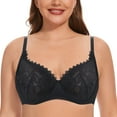 thumbnail image 1 of YANDW Women Minimizer Mesh Unlined Bras Plus Size Sexy Lace Full Coverage Bra Underwire No Padded, Black 34F, 1 of 10