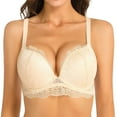 thumbnail image 1 of YANDW Push Up Lace Bras Comfort Thick Padded Underwire Add One Cup Bra for Women, Beige 40C, 1 of 5