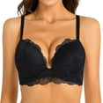 thumbnail image 1 of YANDW Push Up Lace Bras Comfort Thick Padded Underwire Add One Cup Bra for Women, Black 32A, 1 of 5