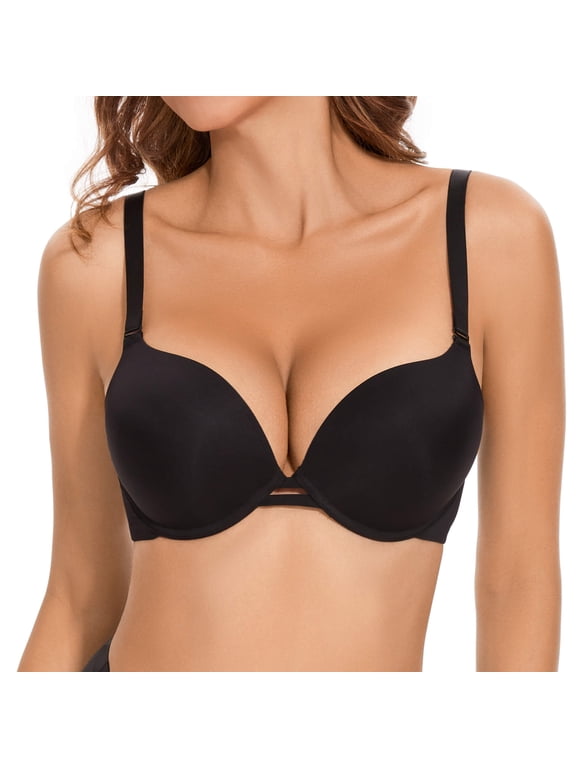 Push-up Padded Bra for Women Plunge Underwire T-Shirt Bra Multiway Add 2 Cups, Black 38E