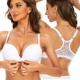thumbnail image 1 of YANDW Racerback Front Closure Bra for Women Padded Add 2 Cups Lace T-Shirt Bras Underwire Plunge, White 38E, 1 of 6