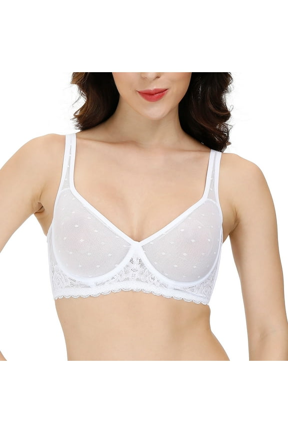 Sheer Mesh Unlined Bras Lightweight See Through Bralette Minimizer Underwire Bra for Women(32C-44DDD)