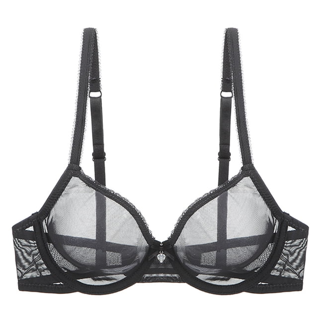 Transparent Strap Unlined Underwire Lace Mesh Non Padded Ultra Thin ...