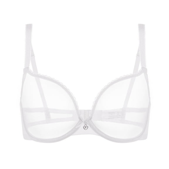 YANDW Sexy Sheer See Through Bras Unlined Underwire Lace Mesh Non Padded Plus Sizes Bralette 38D, White