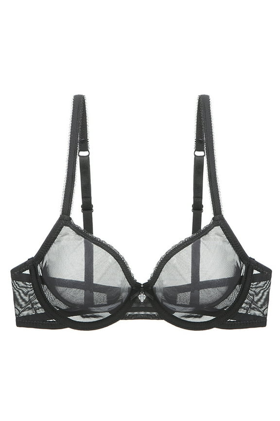 Sexy Sheer See Through Bras Unlined Underwire Lace Mesh Non Padded Plus Sizes Bralette 42F, Black