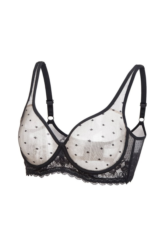Sheer Mesh Unlined Bras Lightweight See Through Bralette Minimizer Underwire Bra for Women(32C-44DDD)