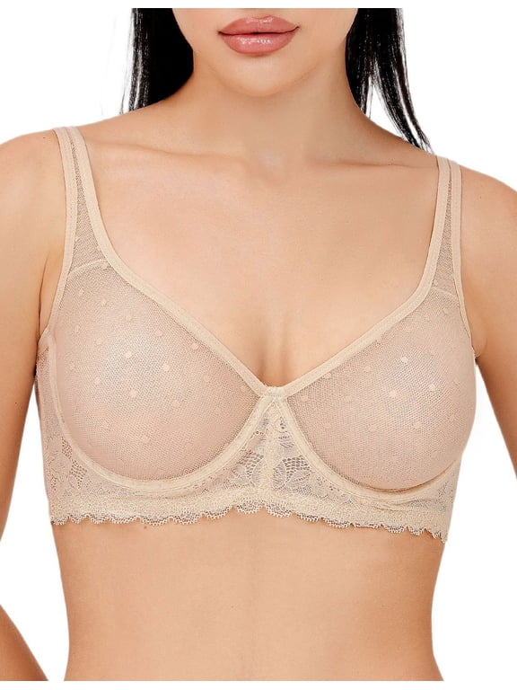 Minimizer Bras for Women Sheer Mesh Unlined Underwire Bra Everyday Comfort, Sizes 32C to 44DDD
