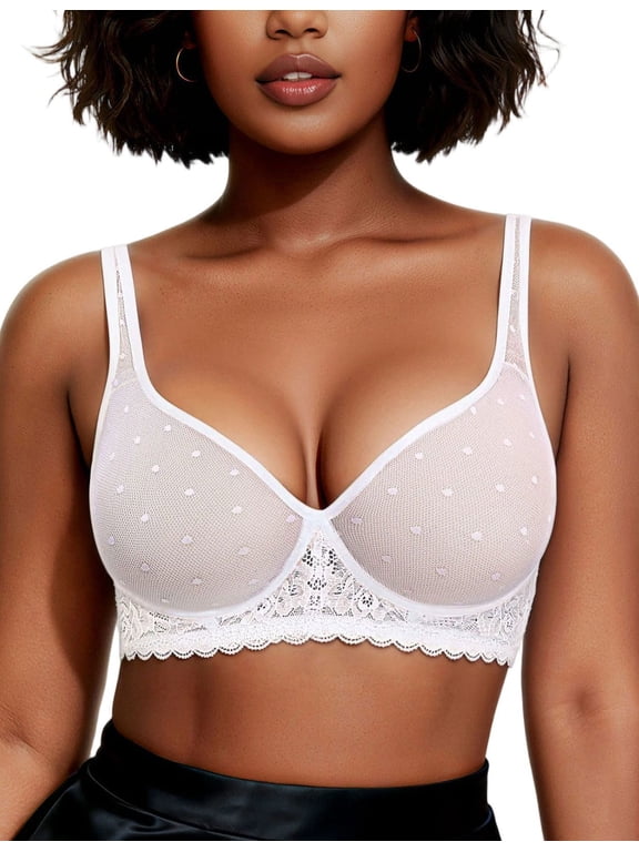 Minimizer Bras for Women Sheer Mesh Unlined Underwire Bra Everyday Comfort, Sizes 32C to 44DDD