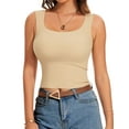 thumbnail image 1 of YANDW Square Neck Tank Top Sleeveless Yoga Workout Cami Crop Tops for Women Beige,2XL, 1 of 6
