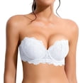 thumbnail image 1 of YANDW Strapless Push Up Bra Lace Underwire Thick Padded Multiway Bra for Women, White 34B, 1 of 7