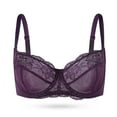 thumbnail image 1 of YANDW Plus Size Unlined Balconette Bra Lace Demi Bralettes Underwire Bras for Women, Purple 36C, 1 of 7