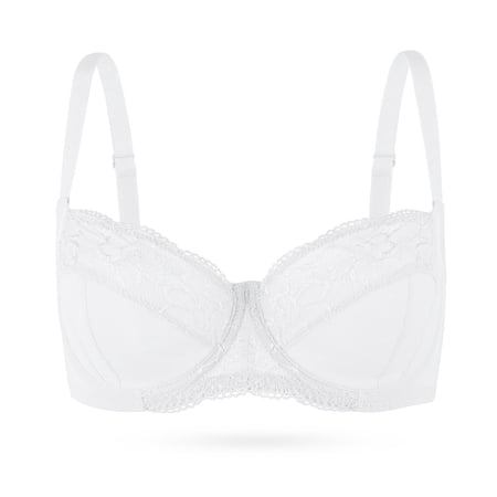 YANDW Plus Size Unlined Balconette Bra Lace Demi Bralettes Underwire Bras for Women, White 42E/DD