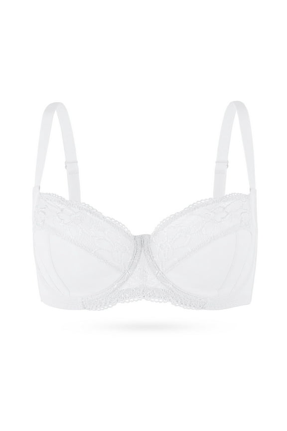 Plus Size Unlined Balconette Bra Lace Demi Bralettes Underwire Bras for Women, White 42E/DD