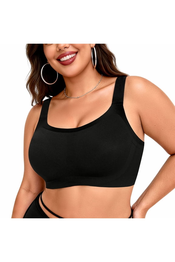 Wireless Bras for Women Full Coverage Everyday Comfort Soft Bra with Removable Pads, Black S