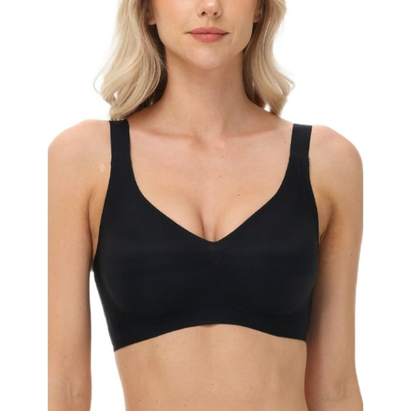 YANDW Wireless Everyday Bra No Underwire Comfort Full Coverage Bras for Women, Black 3XL